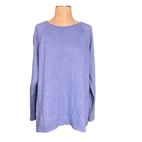 Sonoma Sweaters - Sonoma Womens Lattice Raglan Long Sleeve Cotton Blend Pullover Sweater Blue 1X